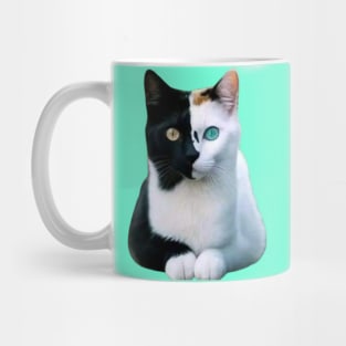 "Bicolor Harmony: Feline Elegance in Contrast" Mug